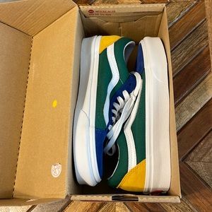 Women size 5 Old Skool Yacht Club Vans (red/yellow/green/blue)